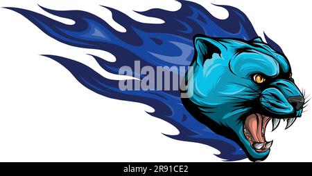vector illustration of puma head with fire flames Stock Vector