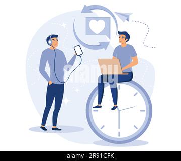 Addictive habits concept, Overeating, mindlessly scrolling, snacking non-stop, mental problem, sugar and junk food, diet and nutrition, flat vector mo Stock Vector