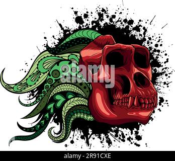 vector illustration of Gorilla monkey skull with mandala decoration Stock Vector