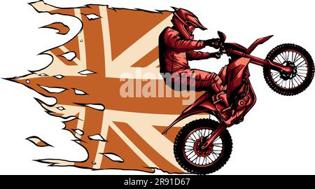 motocross rider jumping riding the motocross bike with uk flag Stock Vector