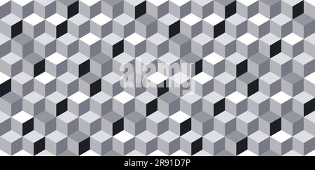 Abstract cube pattern. 3D optical illusion tumbling blocks hexagon tiles. Cuboid seamless tiles pattern. Grey, white and black modern vector texture. Stock Vector