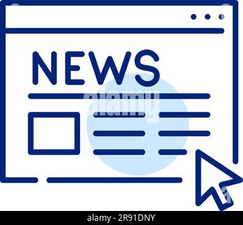 Reading news online. Digital newspaper website access in internet browser. Pixel perfect, editable stroke Stock Vector