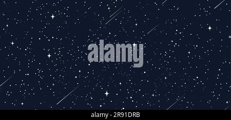 Starry space seamless pattern with sky stars in night galaxy, vector background. Space universe or dark black cosmos pattern with constellation, falling meteorites, comets and twinkling stars light Stock Vector