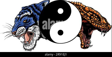 vbector illustration of Tiger and snake head Stock Vector
