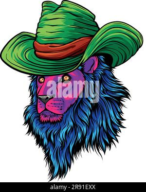 vector illustration of Lion Cowboy Mascot Logo Design Stock Vector