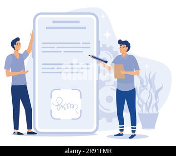 Digital signature for electronic business documents, agreement and certificate, flat vector modern illustration Stock Vector