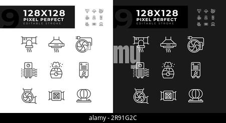 Air filtration linear icons set for dark, light mode Stock Vector
