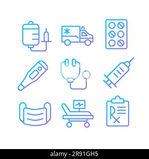 Medical equipment pixel perfect gradient linear vector icons set Stock Vector