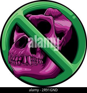 vector illustration of forbidden skull monkey on white background Stock Vector