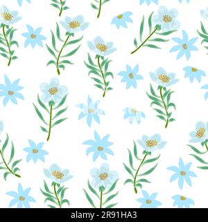 Seamless pattern with abstract flowers in blue colors, vector  background,  plants, botanical design for fashion, fabric, wallpaper Stock Vector