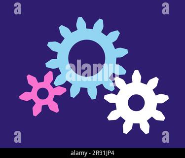 Gear engineering colorful icon. Three cogwheels vector flat design icon. Mechanical engineering vector. Stock Vector