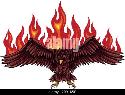 vector illustration of eagle with flames design Stock Vector