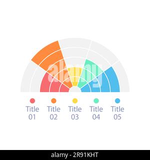 Semi circle infographic chart design template with five units Stock Vector