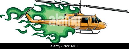 Vector Combat helicopter crash. Flat style colorful Cartoon illustration. Stock Vector