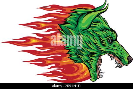 vector illustration of wolf with flames design Stock Vector