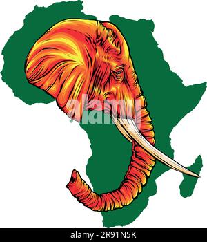 vector colored illustration of an African elephant head. Stock Vector