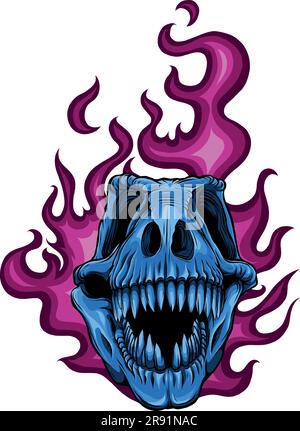 Vector illustration of Tyrannosaurus rex skull with flames on isolated background . Stock Vector