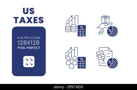 US taxes black solid desktop icons pack Stock Vector