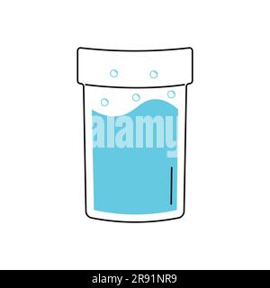 Glass of water in a retro groove style on white backdrop. Daily water tracker. Drinking enough water, hydration challenge. Stock Vector