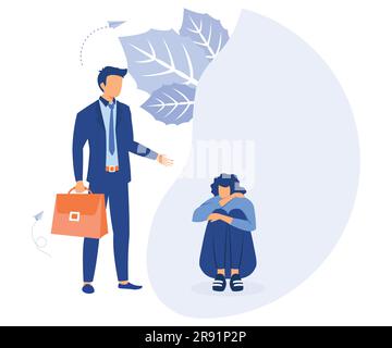 concept of support for those under stress, a young man holds out his helping hand to another in a state of depression, flat vector modern illustration Stock Vector