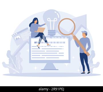 Website optimization concept, copy optimization, SEO analytics software, online business, target keyword, flat vector modern illustration Stock Vector