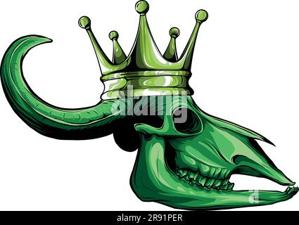 vector illustration of a bull skull wearing a crown Stock Vector
