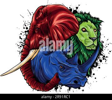 vector illustration of africa animals head on white background Stock Vector