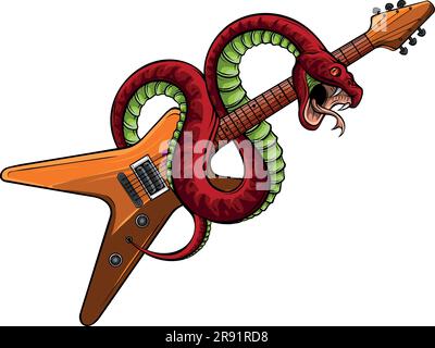 vector illustration of guitar with snake on white background Stock Vector