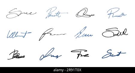 Handwriting signature set. Vector pack with isolated imaginary personal ...