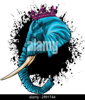 head elephant king animal artwork vector illustration Stock Vector
