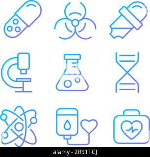 Science related pixel perfect gradient linear vector icons set Stock Vector