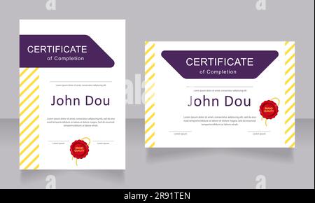 Completion certificate design templates set Stock Vector