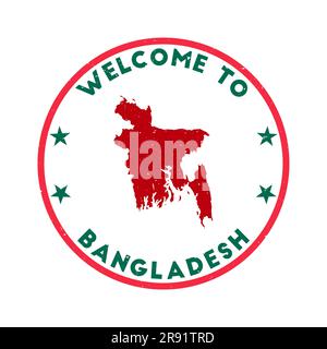 Welcome to Bangladesh stamp. Grunge country round stamp with texture in Into the Green color theme. Vintage style geometric Bangladesh seal. Modern ve Stock Vector