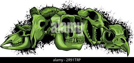vector illustration of set animal skull on white background Stock Vector