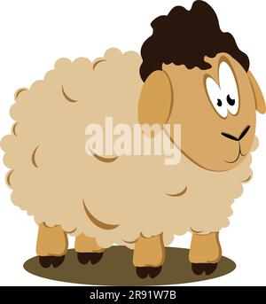Illustration of a beige crazy cartoon sheep with wool. Vector. EPS10. Stock Vector
