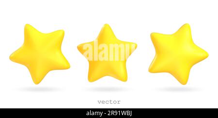 Set of vector 3d star shapes. Plasticine stars, decorative elements for festive, holiday design. Realistic 3d design cartoon style. Vector 3d illustra Stock Vector