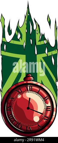 vector illustration of pocket watch with british flag Stock Vector