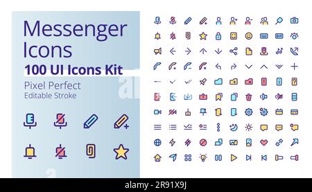 Messenger application pixel perfect RGB color ui icons kit Stock Vector
