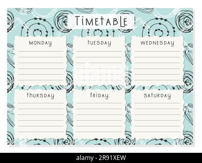 Back to School Timetable abstract doodle hand drawn. Classroom timetable lines. Plan note education. Planner, table class, template. Vector illustrati Stock Vector