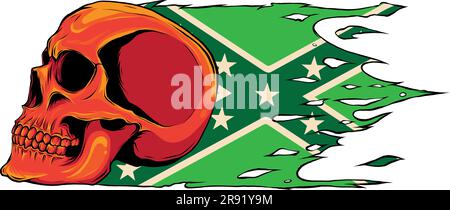 Skull with American Confederate flag, isolated on white, vector illustration Stock Vector