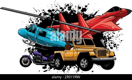 Military transport equipment armor flat vector illustration isolated on white background Stock Vector