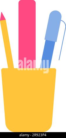 Writing tools in pen holder vector design element Stock Vector