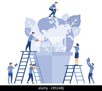 Earth day concept, people prepare for the day of the environment, save the planet, save energy, flat vector modern illustration Stock Vector
