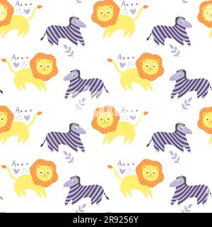 Childish seamless pattern with hand drawn animals. Trendy scandinavian vector background. Perfect for kids apparel,fabric, textile, nursery decoration Stock Vector
