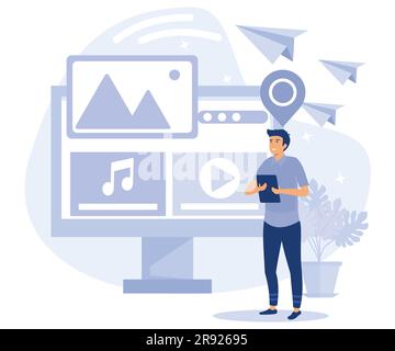 Mass media concept, news aggregator software, social media marketing, flat vector modern illustration Stock Vector