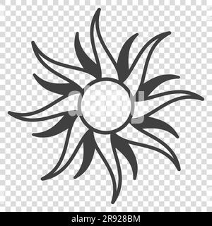 Sun Tribal flaming Outline vector illustration Isolated on transparent background Stock Vector