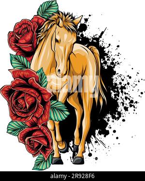 vector illustration of Horse with red rose on white background Stock Vector