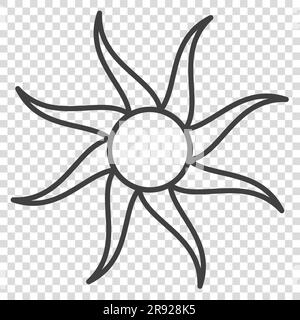 Tribal flaming sun stencil Outline vector illustration Isolated on transparent background Stock Vector