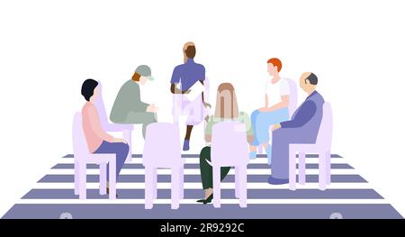 Support group for people with mental illnesses. Group therapy session. Vector illustration Isolated on white background Stock Vector