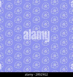 Floral seamless pattern White daisy on purple background Hand draw flower Vector illustration Stock Vector